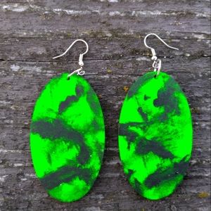 Green and Black Wooden Earrings Handmade